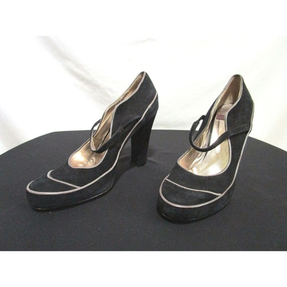 Max Monelli Italy Black Suede Mary Jane High Heels Women Sz 37 EU/6.5-7 US - Picture 1 of 11